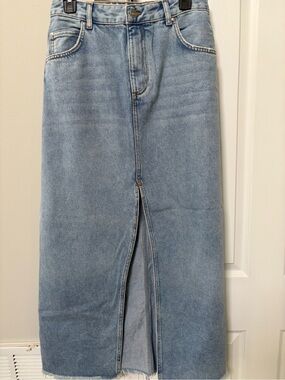 Anthropologie Pilcro Light Blue Denim Maxi Skirt with Front Slit - Women's Jeans